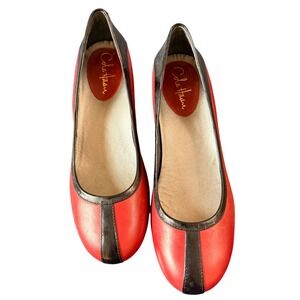 Cole Haan Red Black Leather Wedge Pumps Round Toe Shoes 80s Power vibes